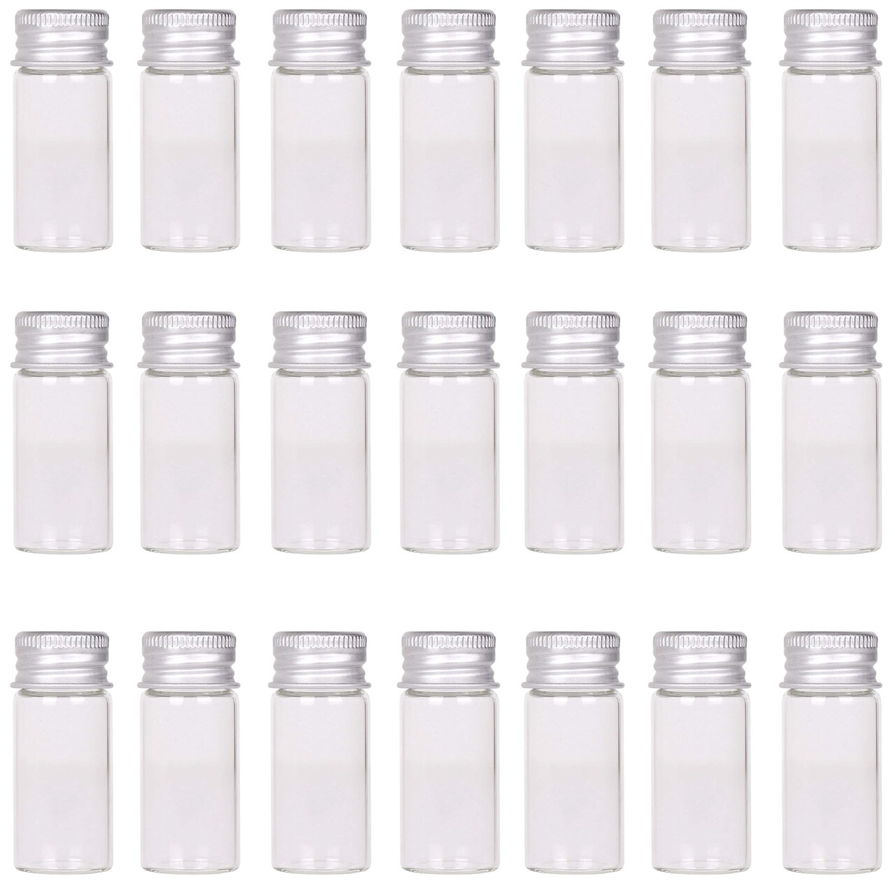 24 Sets 10ml Glass Vials Small Bottles Mini Tiny Jars with Aluminum Screw Caps Sealed Top Metal Lids Cover Clear Message Sample Bottle Storing Beads Wedding Favors Decorations DIY Crafts
